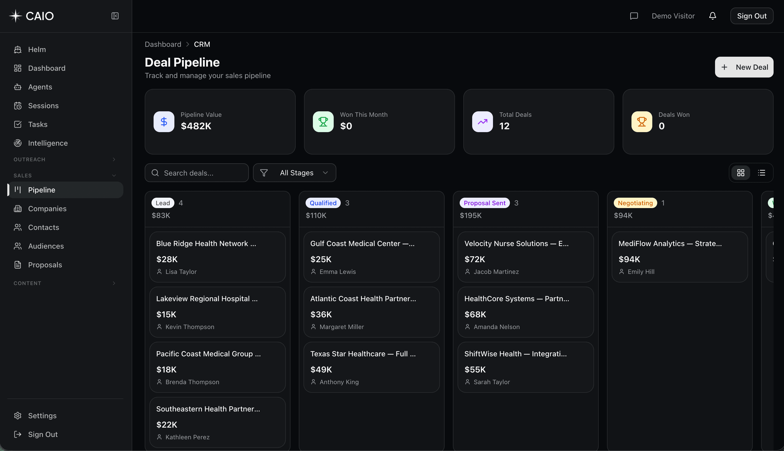 CAIO Bridge — Deal Pipeline with kanban board